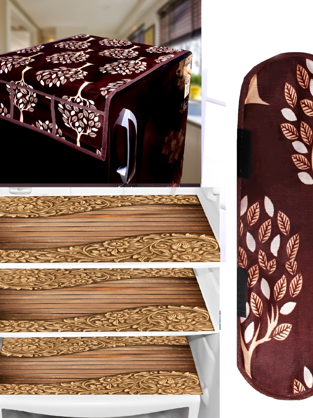 

REVEXO Brown & White 5 Pcs Printed Fridge Appliance Covers