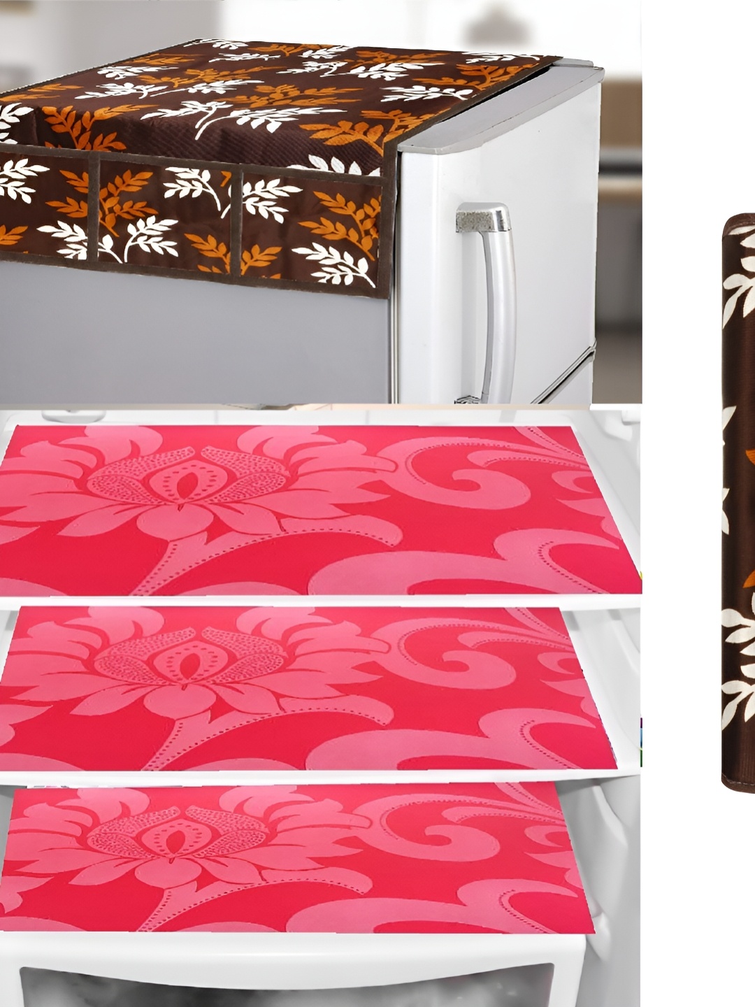 

REVEXO Brown & Pink 5 Pieces Printed Fridge Appliance Covers