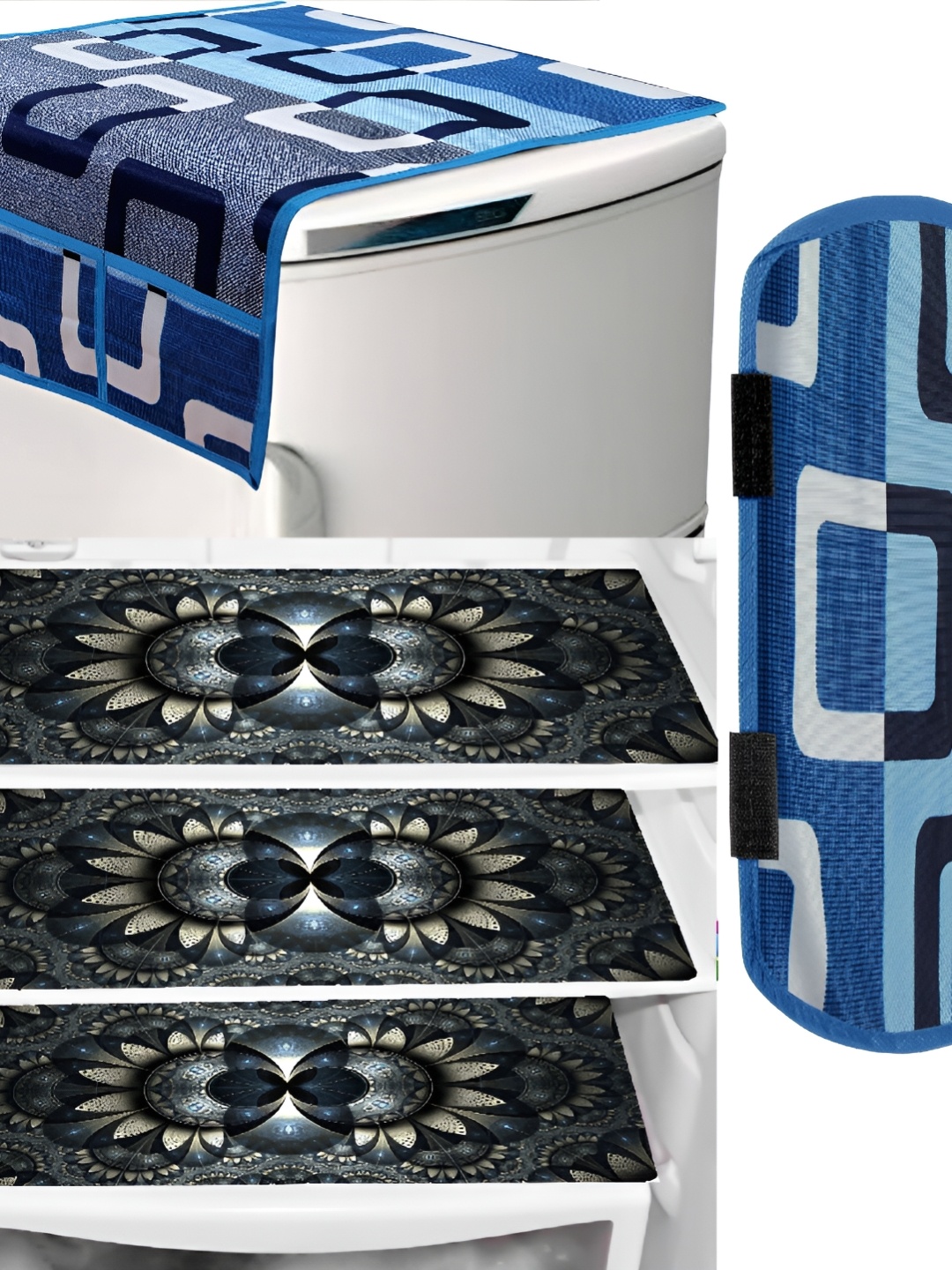 

REVEXO Blue & Grey 5 Pieces Printed Fridge Appliance Covers