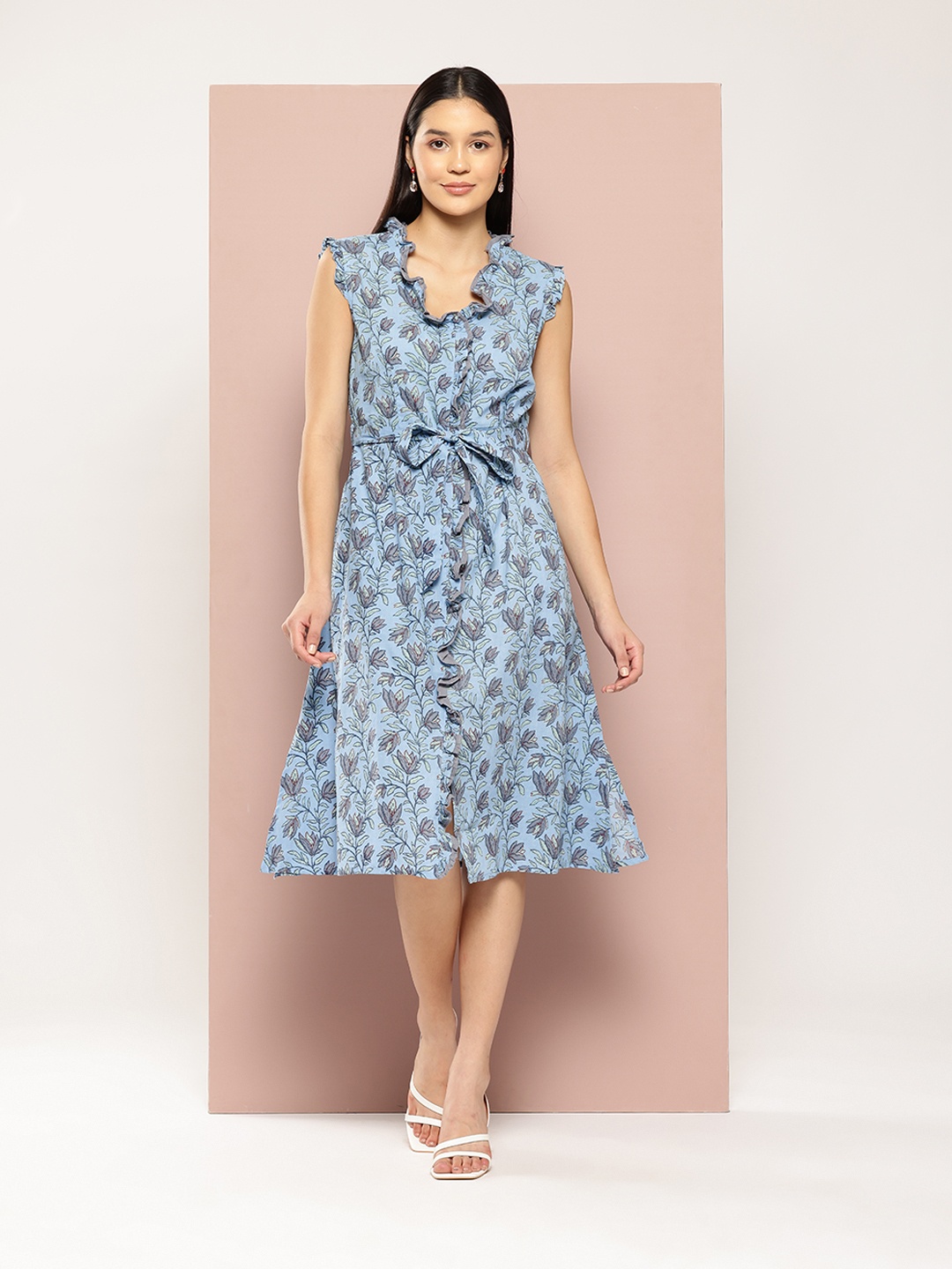 

ArtiZenWeaves Floral Print A-Line Midi Dress, Blue