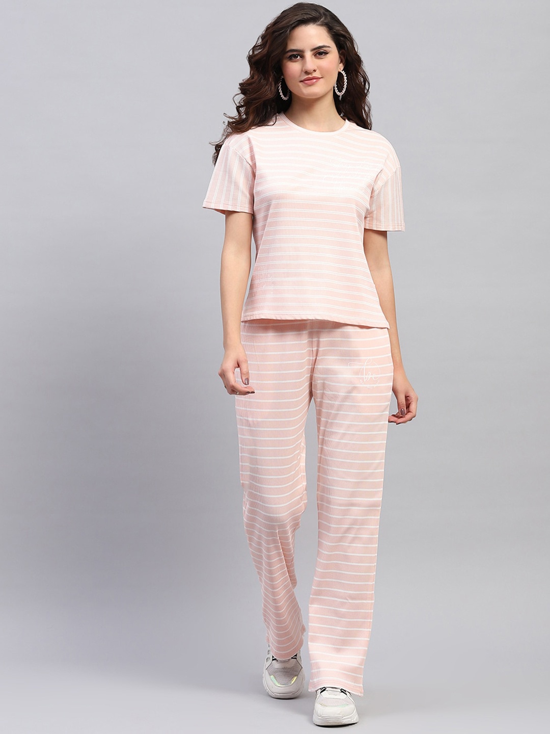 

Monte Carlo Striped Pure Cotton T-shirt With Trousers, Pink