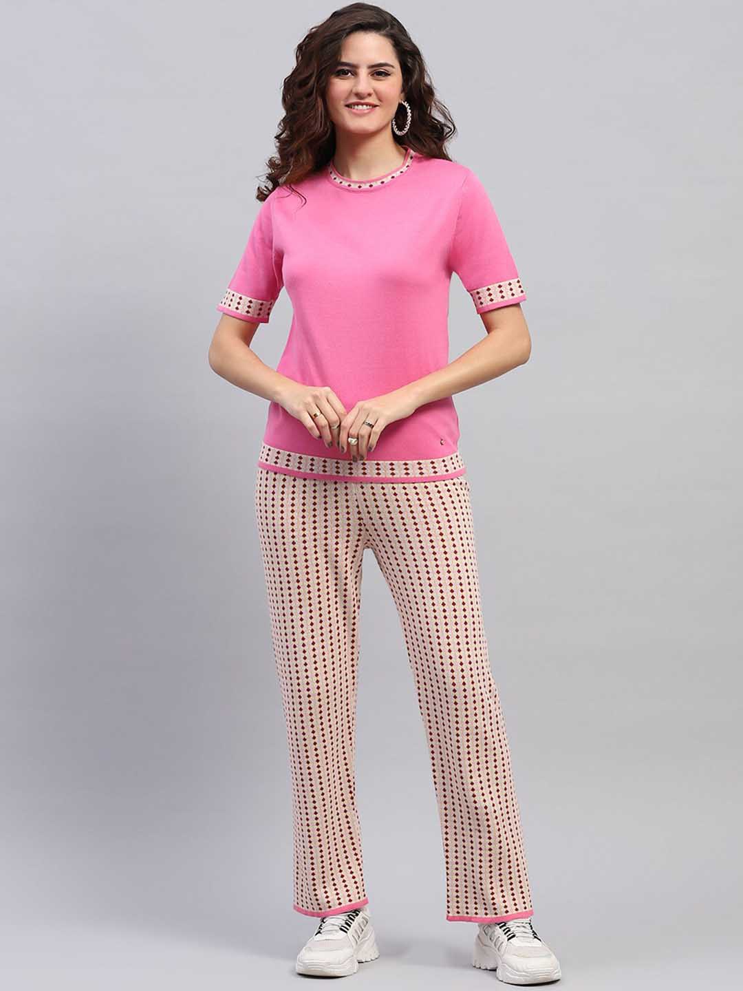 

Monte Carlo Striped Pure Cotton T-shirt With Trousers, Pink