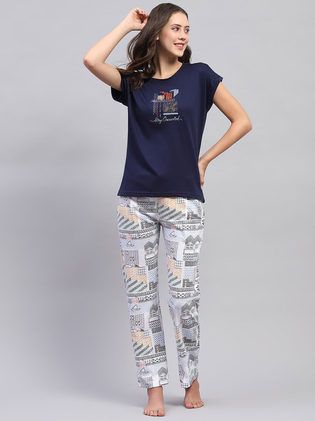 

Monte Carlo Graphic Printed Pure-Cotton T-shirt With Pyjamas, Navy blue