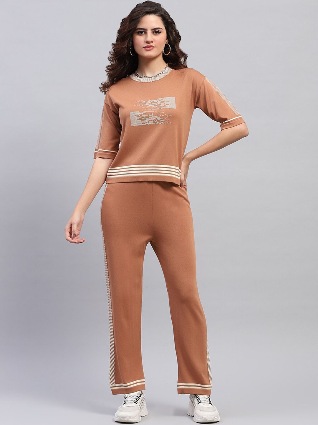 

Monte Carlo Pure Cotton T-shirt With Trousers Co-Ords, Brown