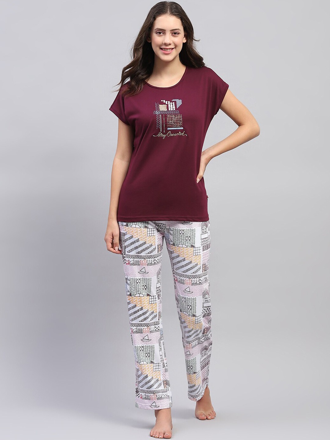 

Monte Carlo Graphic Printed Pure-Cotton T-shirt With Pyjamas, Purple