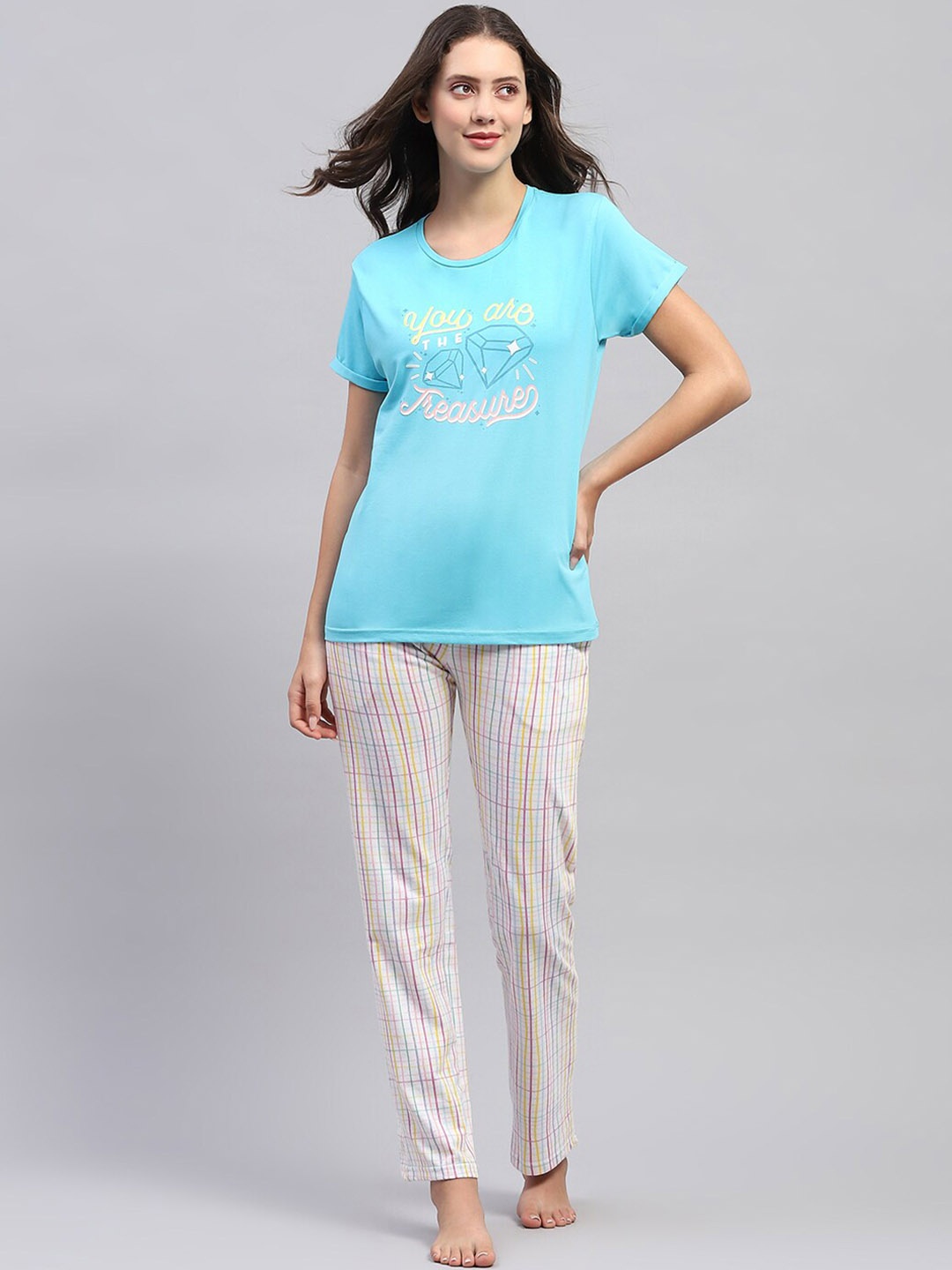 

Monte Carlo Graphic Printed Pure-Cotton T-shirt With Pyjamas, Turquoise blue