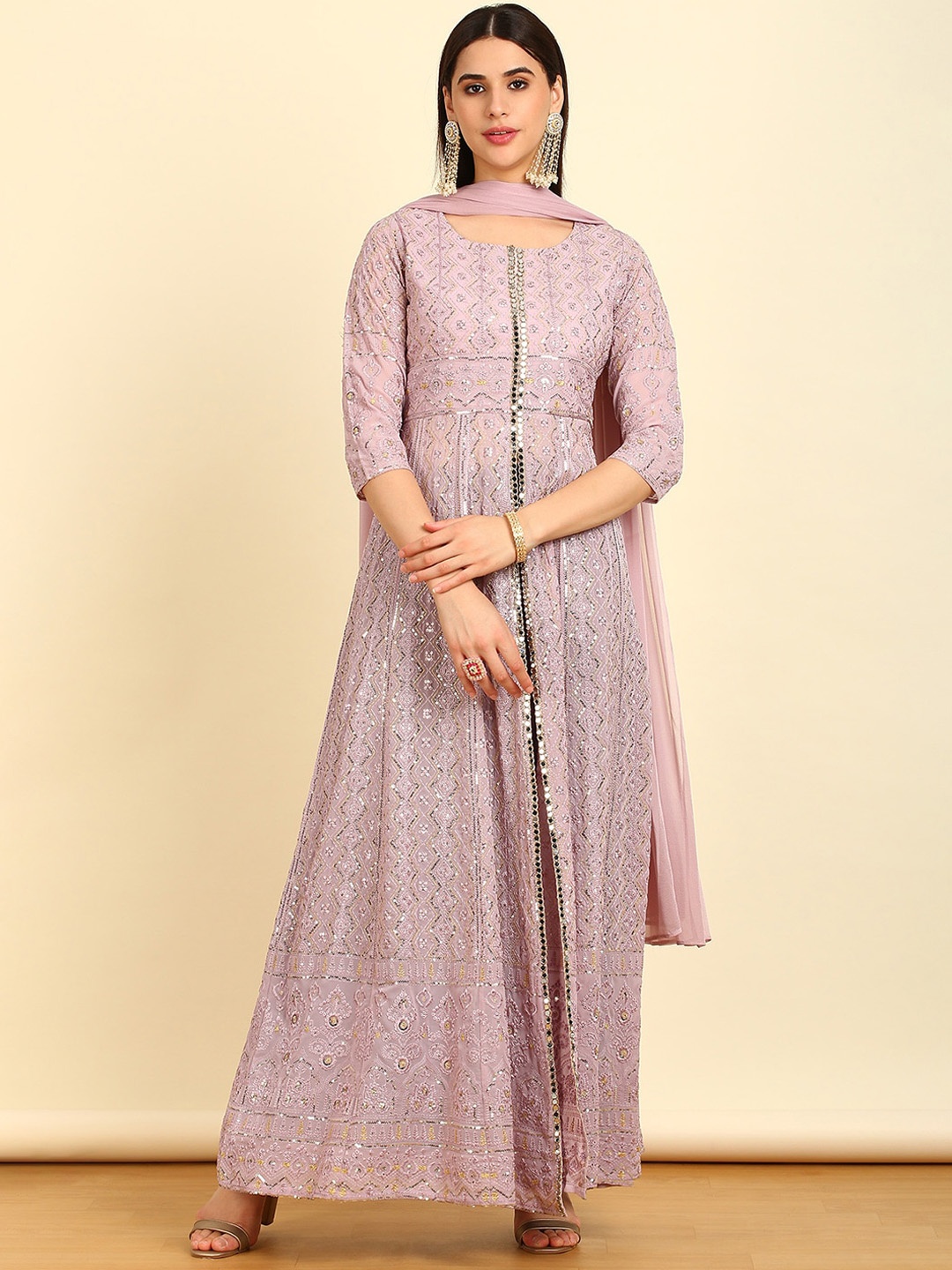 

Soch Geometric Embroidered Sequinned Kurta with Palazzos & With Dupatta, Purple