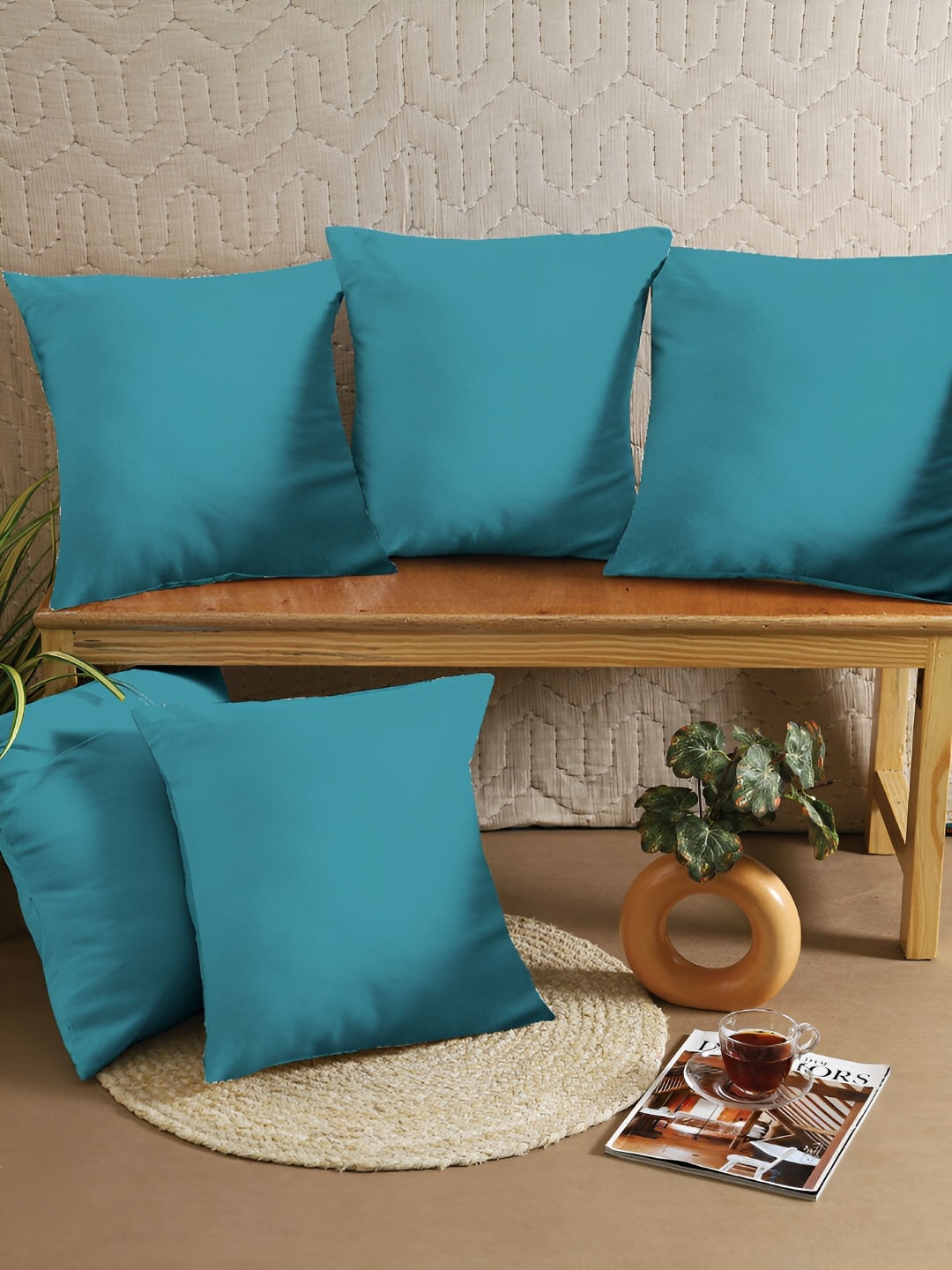 

TARAN LIVING Blue 5 Pcs Square Cushion Covers