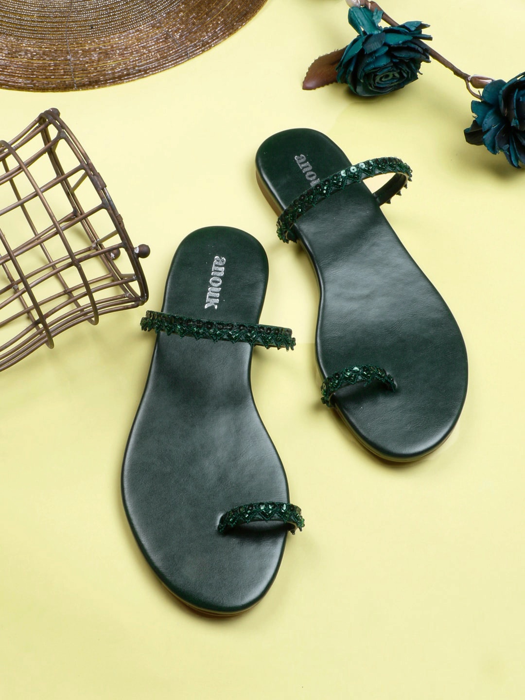 

Anouk Green Embellished One Toe Flats