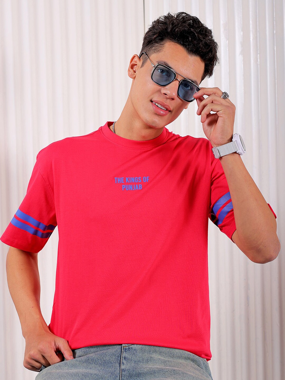 

The Indian Garage Co Typography Printed Cotton Boxy T-shirt, Coral