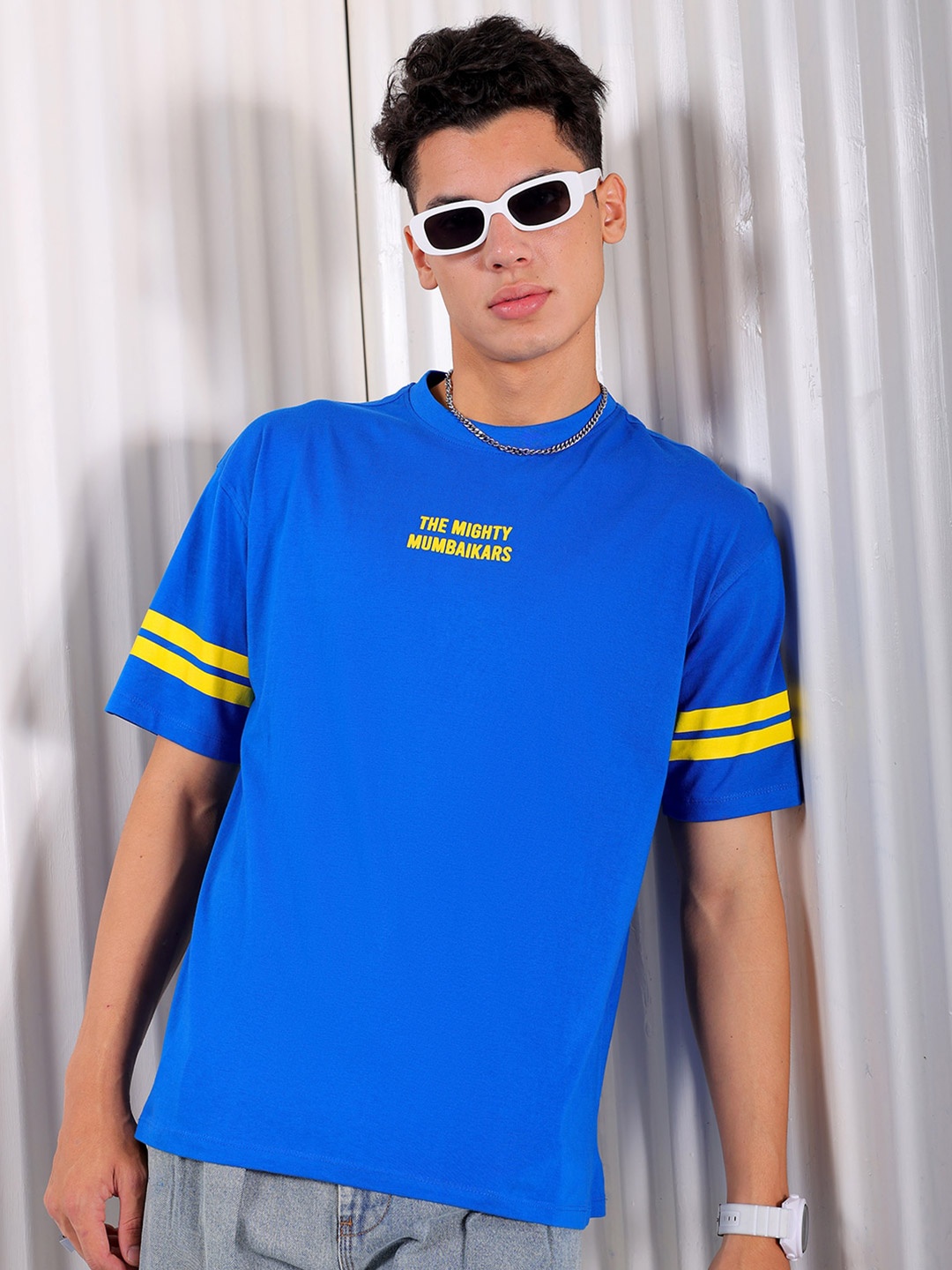 

The Indian Garage Co Typography Printed Cotton Boxy T-shirt, Blue
