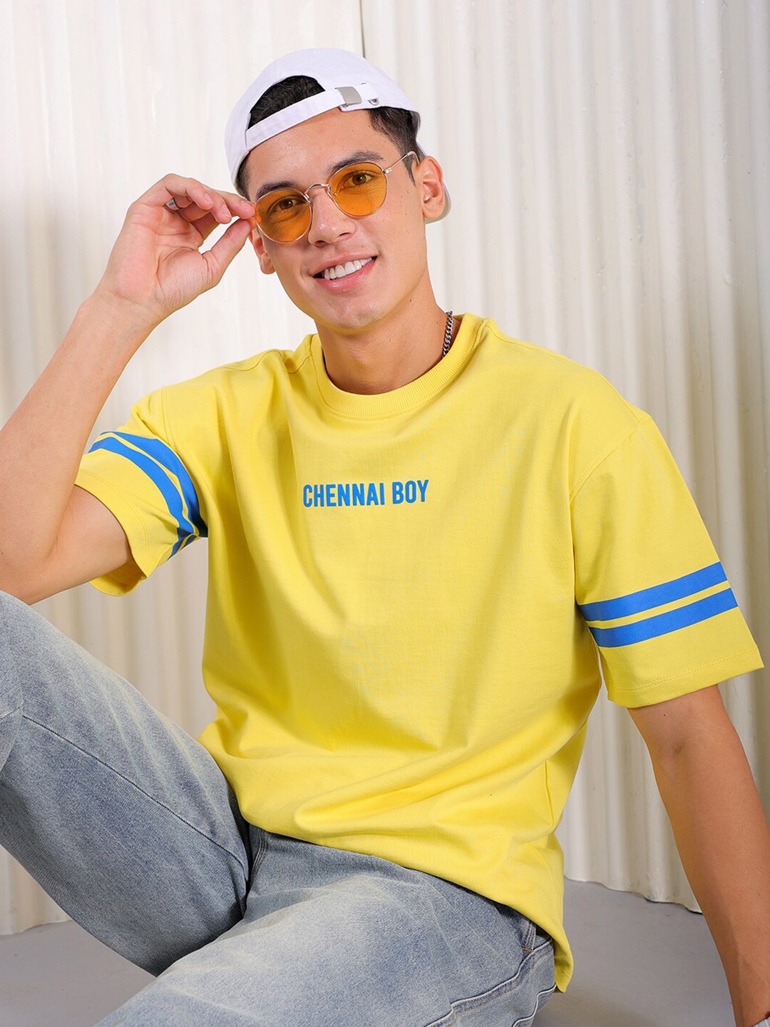 

The Indian Garage Co Typography Printed Cotton Boxy T-shirt, Yellow