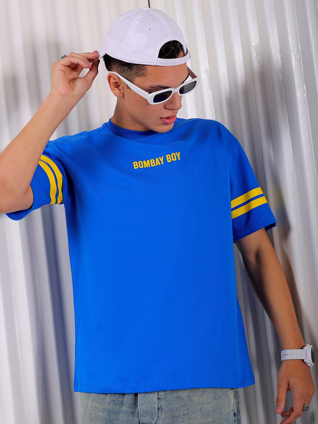 

The Indian Garage Co Typography Printed Cotton Boxy T-shirt, Blue
