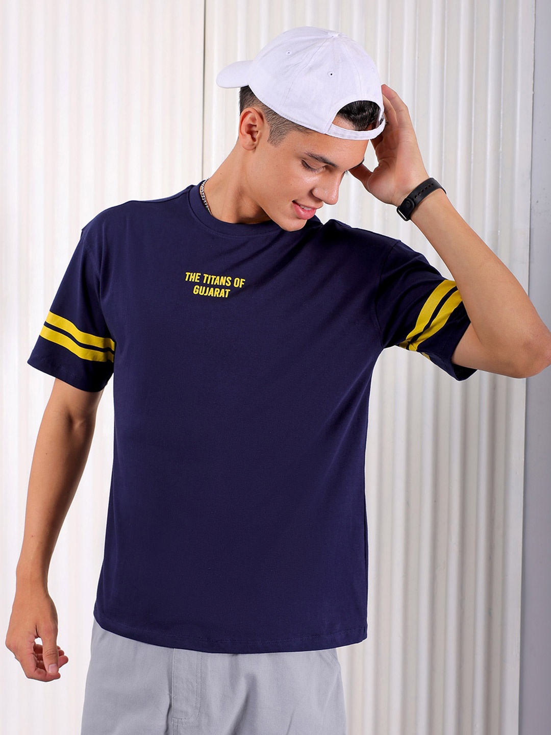 

The Indian Garage Co Typography Printed Cotton Boxy T-shirt, Navy blue