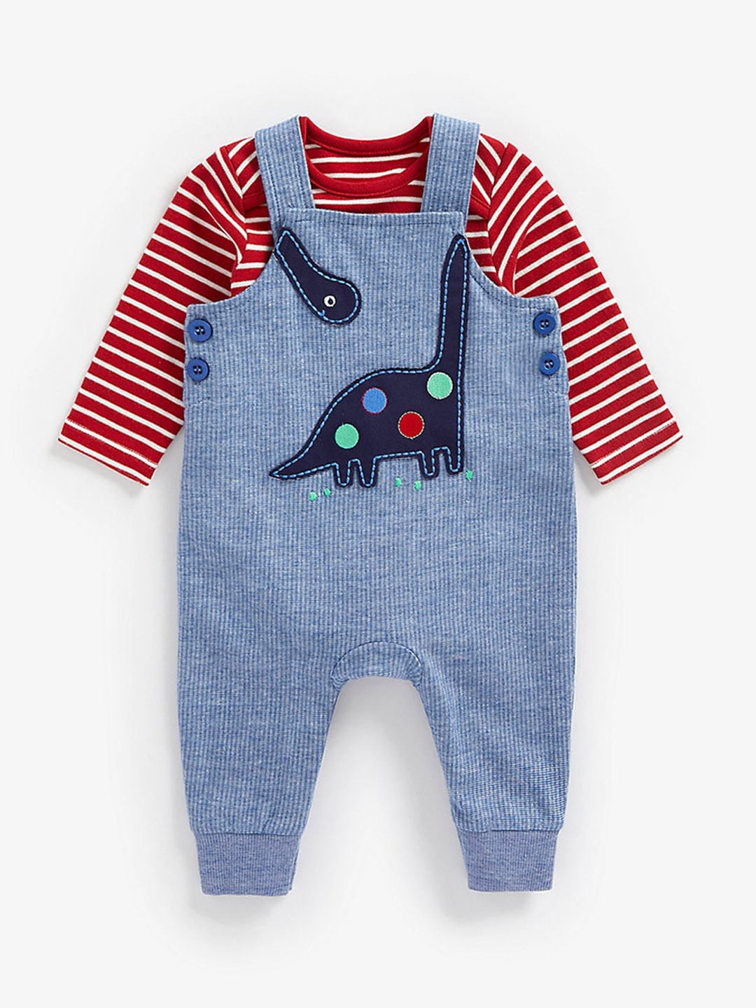

mothercare Infants Girls Striped Dungarees With Bodysuit, Blue