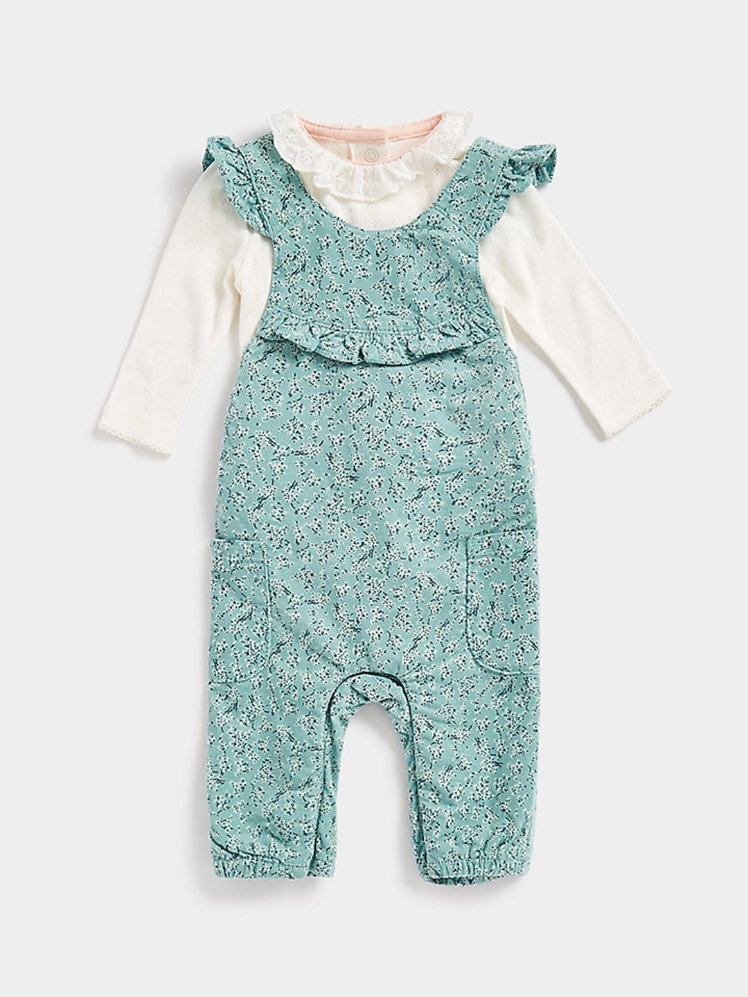 

mothercare Girls Printed Dungaree With Bodysuit, Green