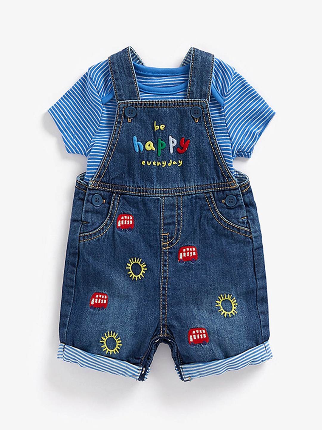 

mothercare Infant Girls Embroidered Cotton Dungarees, Blue