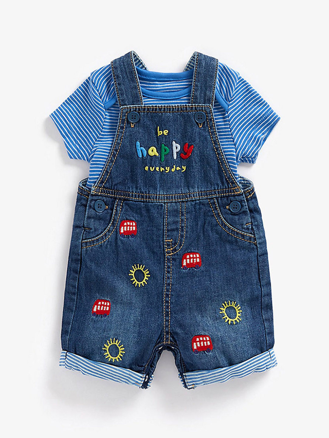 

mothercare Infants Girls Embroidered Dungaree Set, Blue