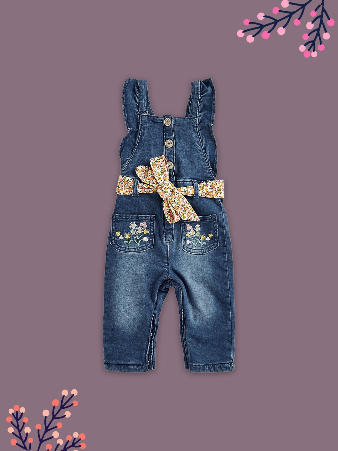

mothercare Infant Girls Printed Dungarees, Blue
