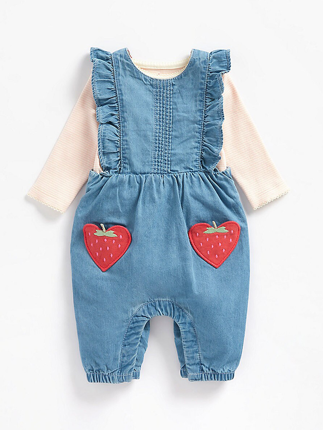 

mothercare Infant Girls Full Sleeves Dungaree Set, Blue