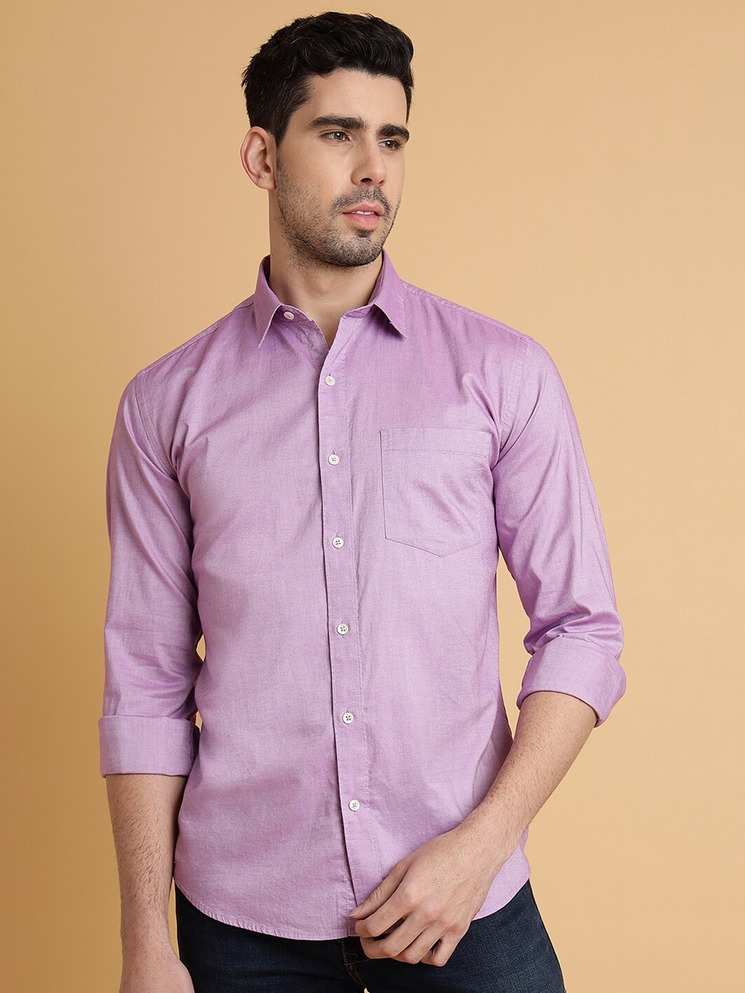 

Greenfibre Spread Collar Slim Fit Cotton Opaque Casual Shirt, Pink