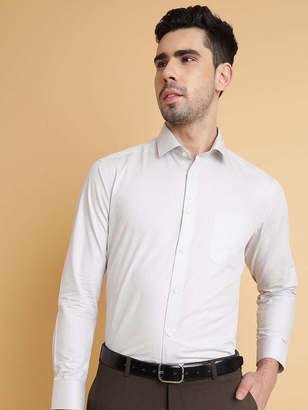 

Greenfibre Slim Fit Spread Collar Cotton Formal Shirt, Off white