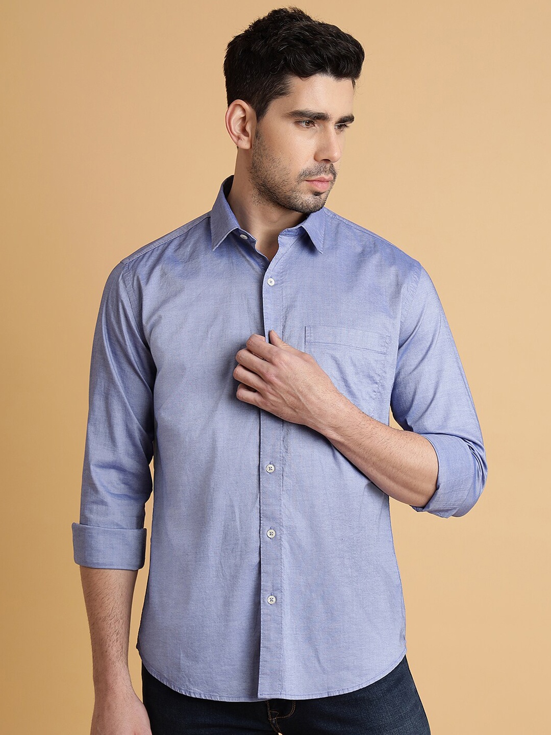 

Greenfibre Slim Fit Spread Collar Opaque Cotton Casual Shirt, Purple