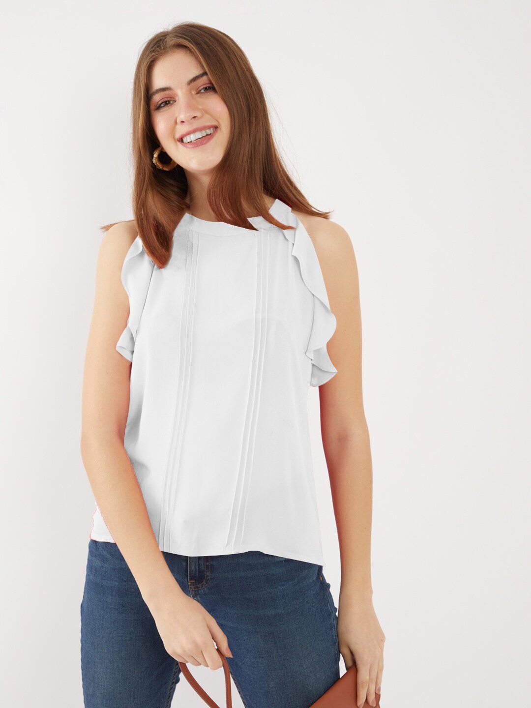 

Zink London Regular Round Neck Sleeveless Top, White