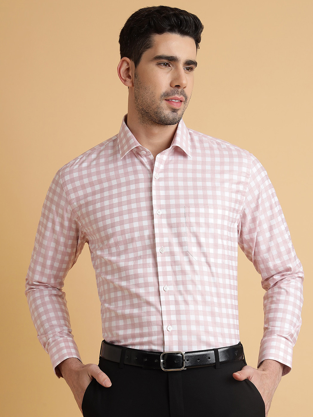 

JADE BLUE Cotton Checked Formal Shirt, Pink