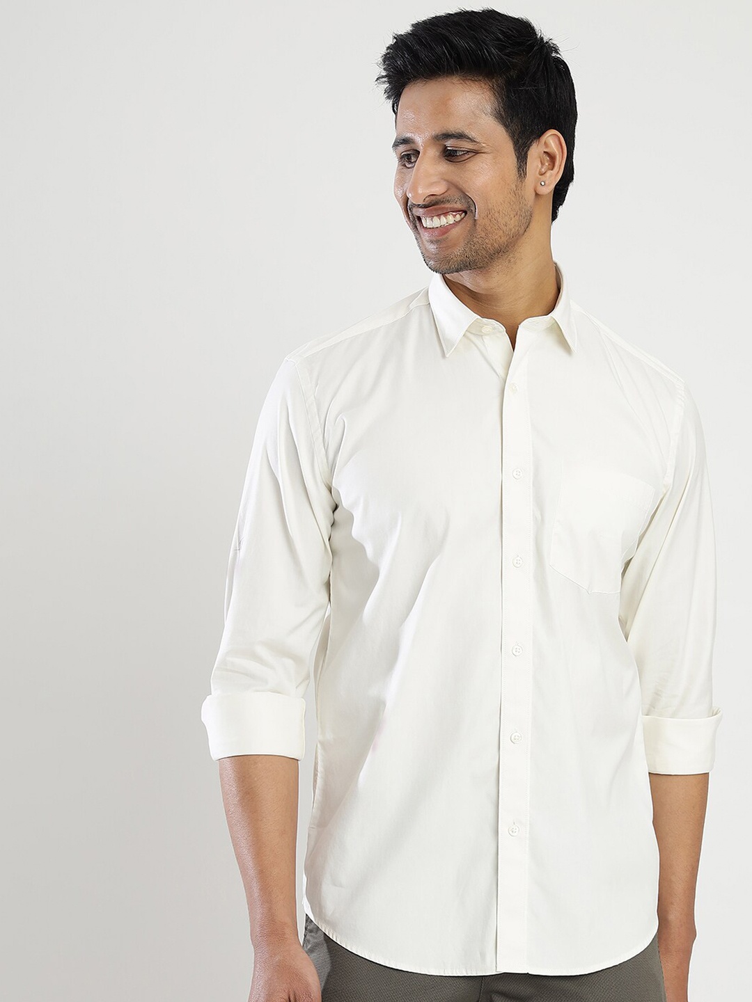 

JADE BLUE Slim Fit Cotton Casual Shirt, Off white