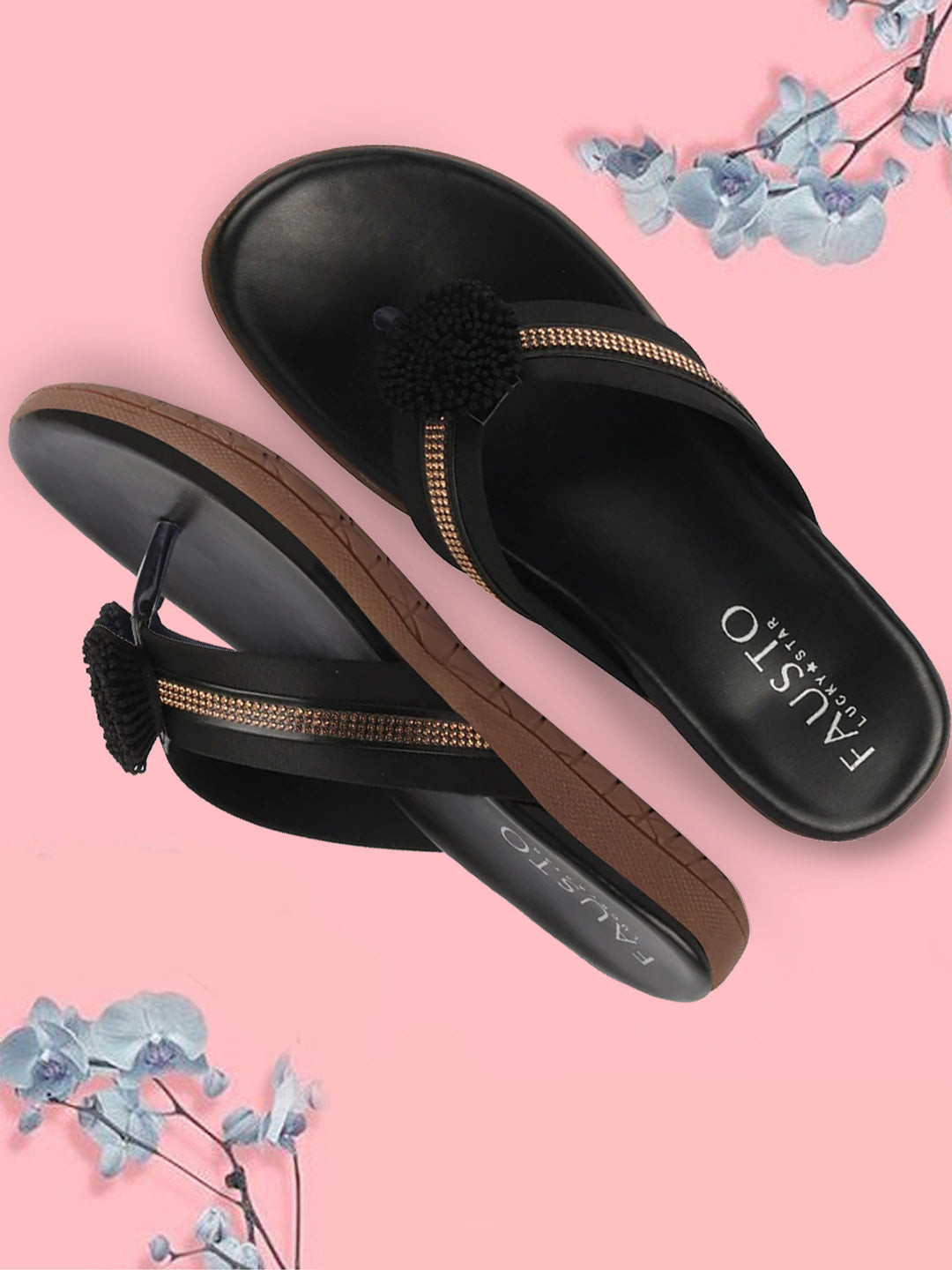 

FAUSTO Open Toe T-Strap Flats, Black