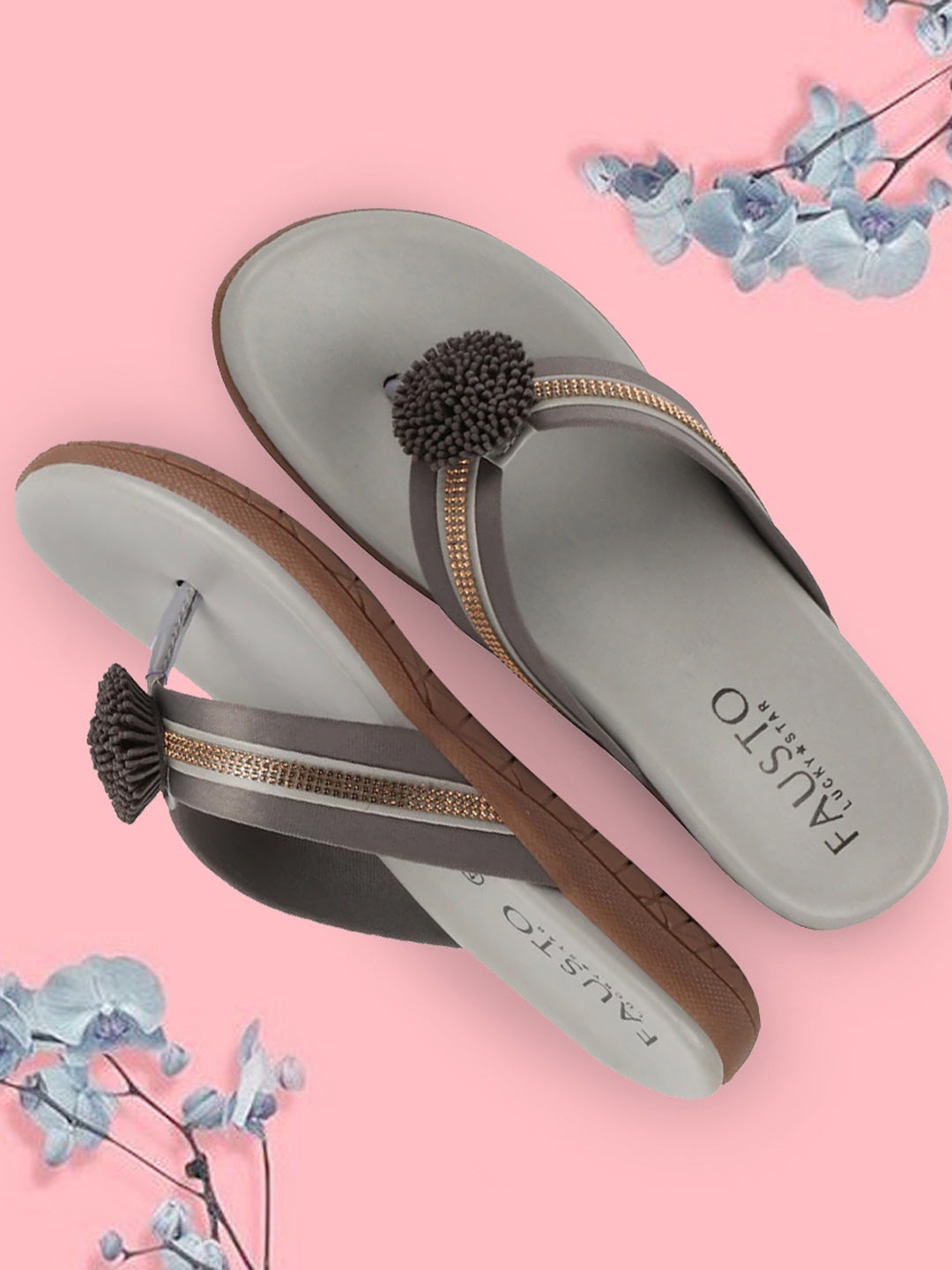 

FAUSTO Open Toe T-Strap Flats, Grey