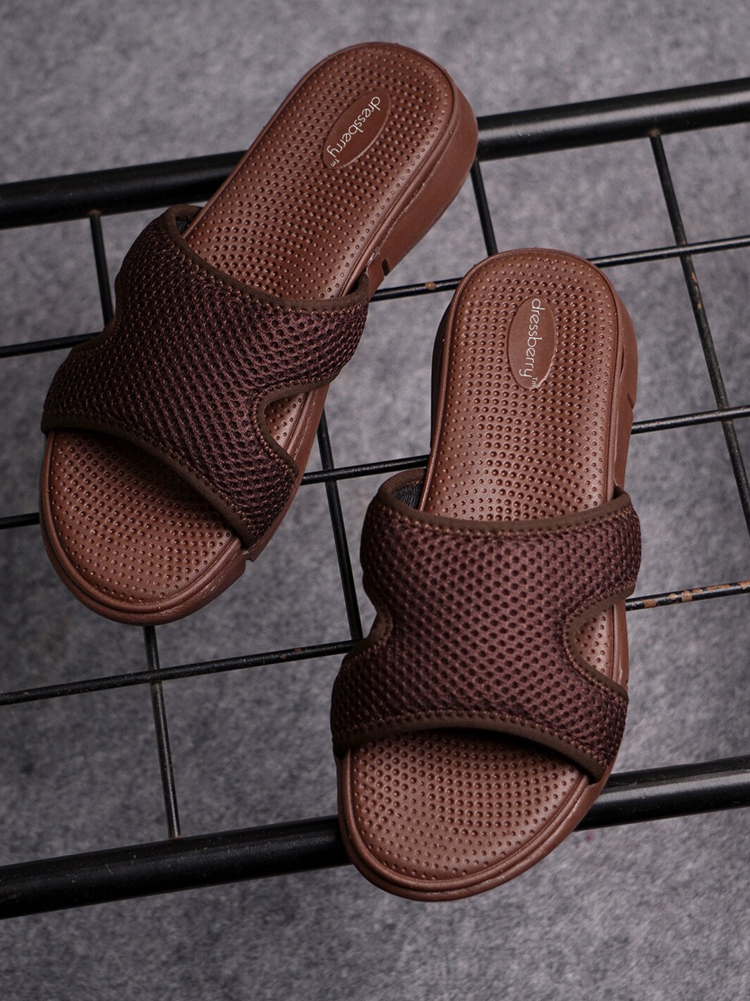 

DressBerry Brown Textured Open Toe Flats