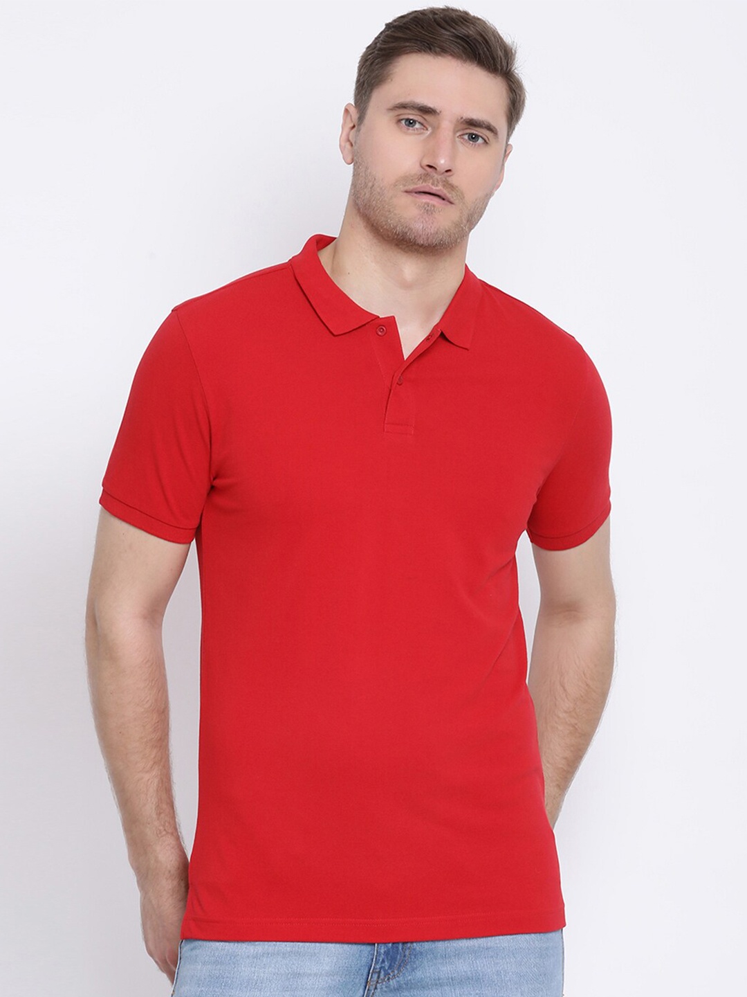 

AXMANN Polo Collar Short Sleeves Cotton T-shirt, Red
