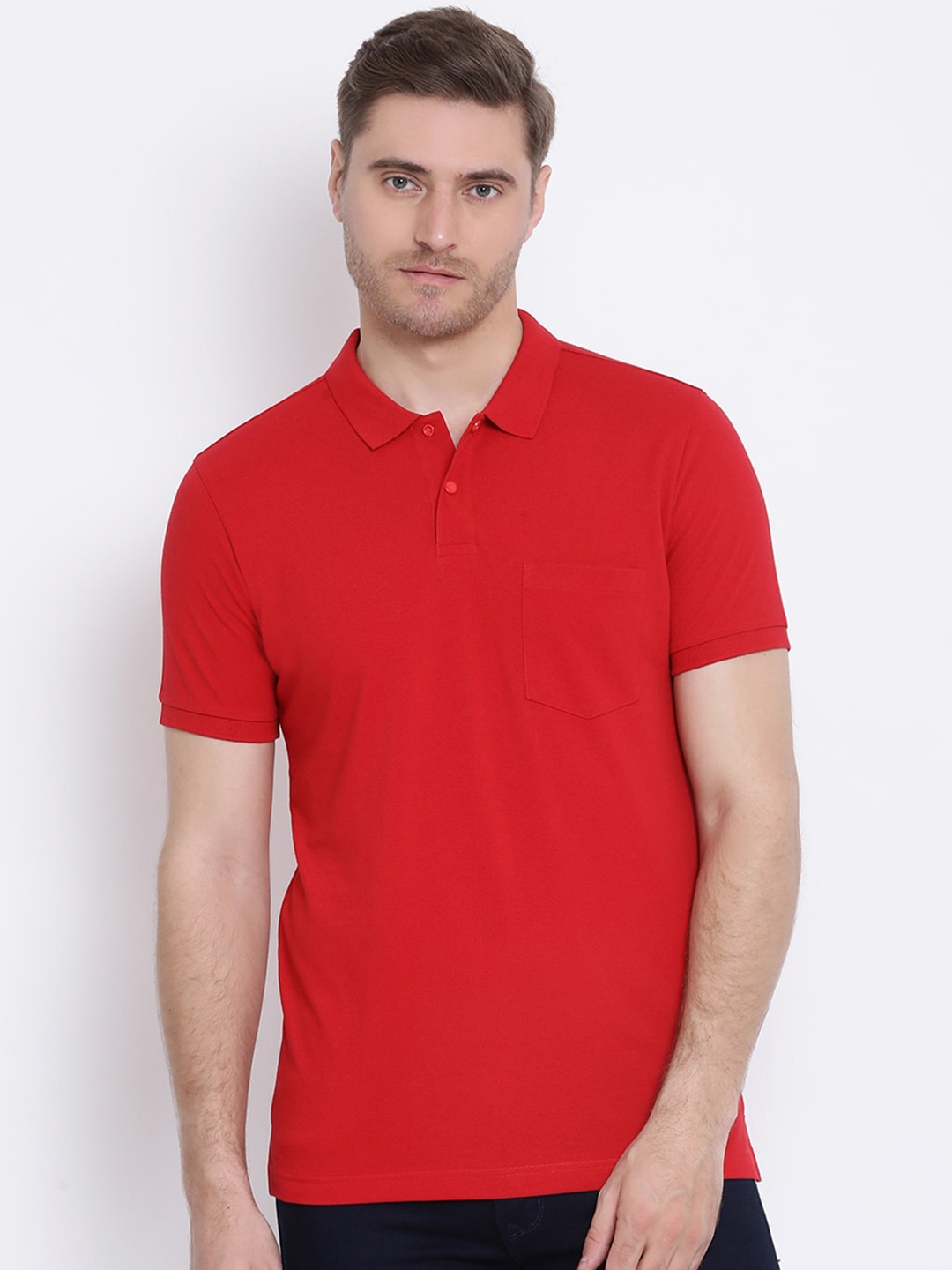 

AXMANN Polo Collar Short Sleeves Cotton T-shirt, Red