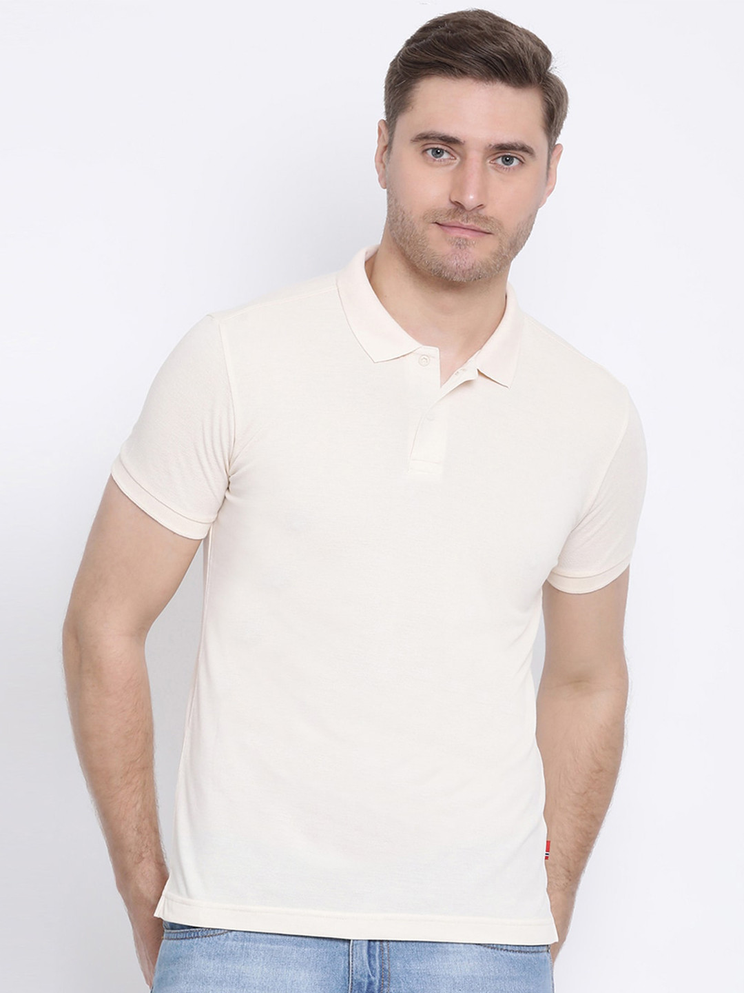 

AXMANN Polo Collar Short Sleeves Cotton T-shirt, Off white