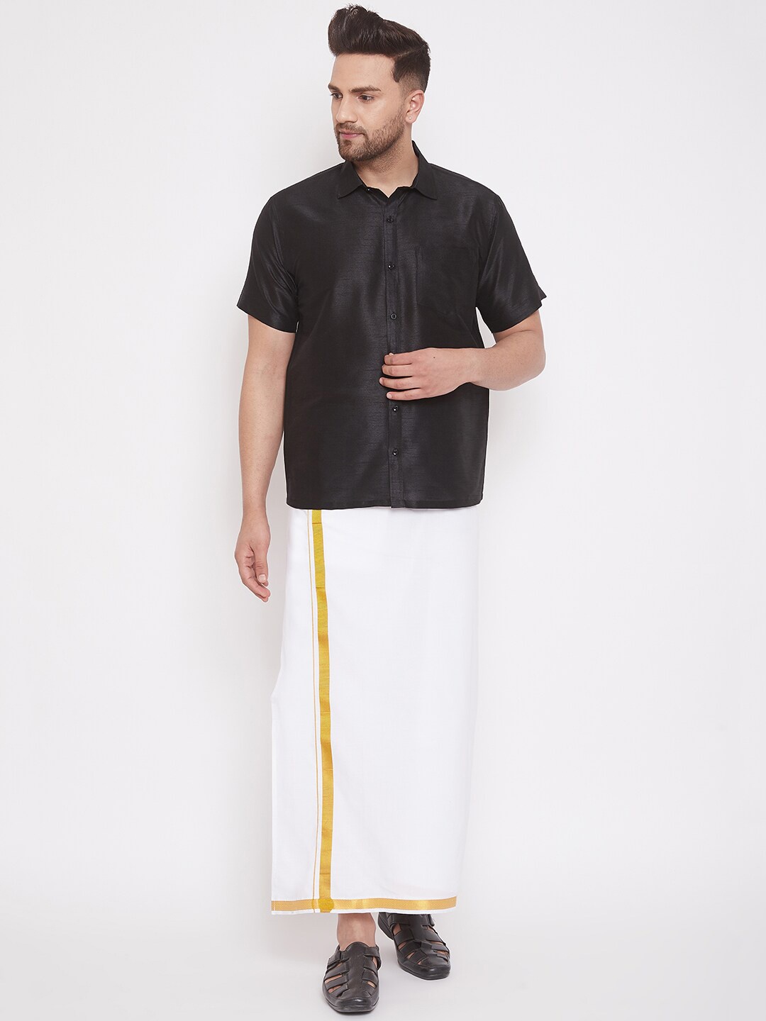

VASTRAMAY Shirt With Veshti Set, Black