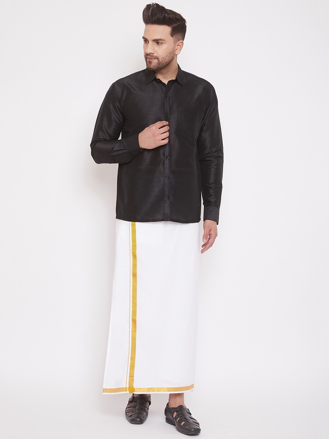 

VASTRAMAY Shirt With Veshti Set, Black