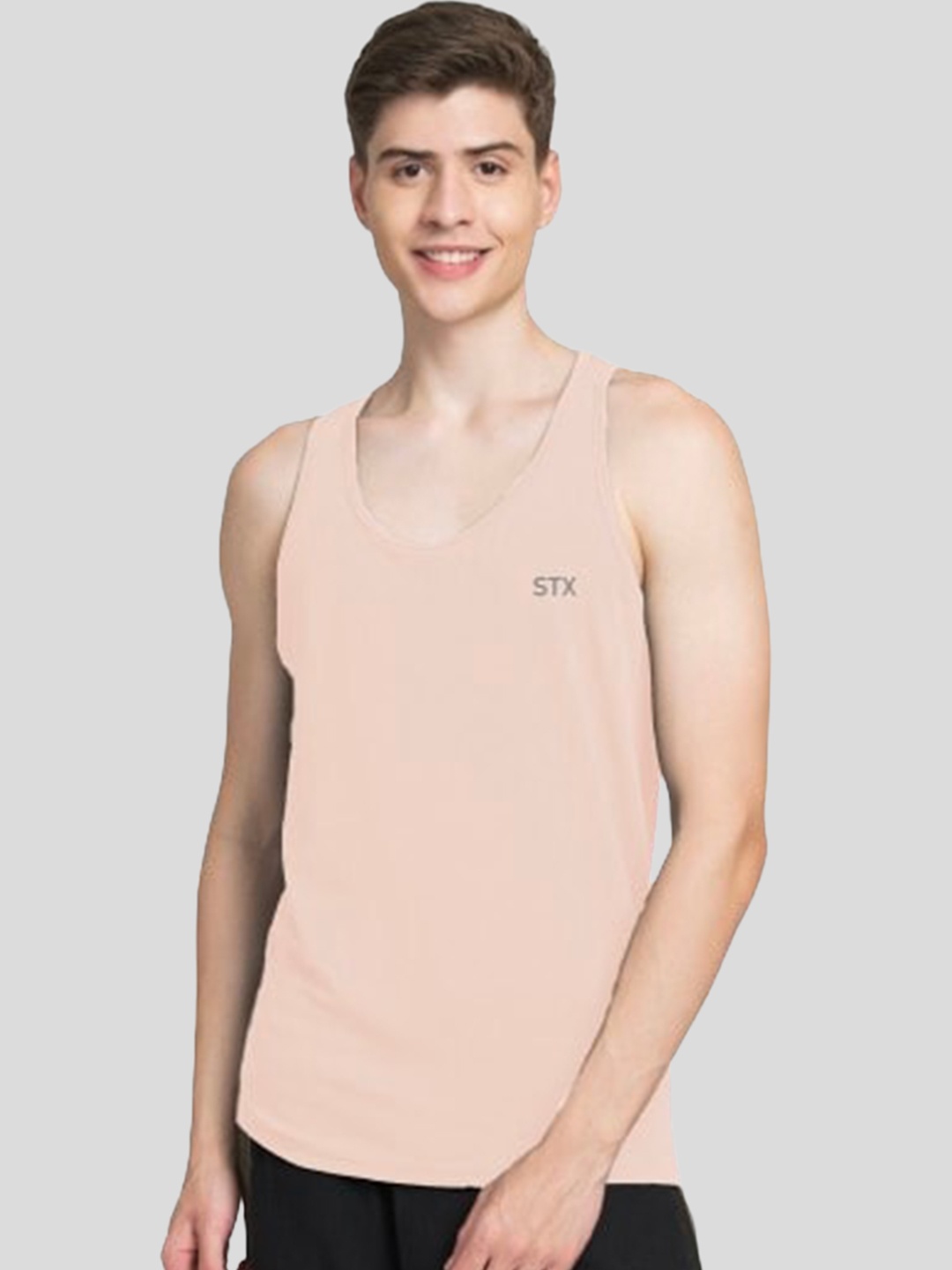 

STYLOGUE Rich Sleeveless Innerwear Gym Vests Peach-STX vest-S