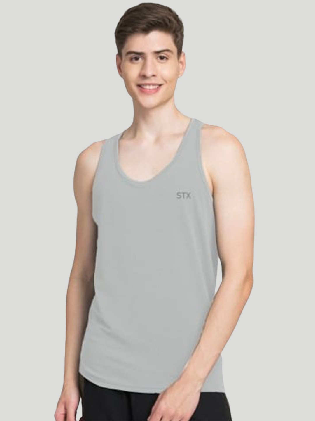 

STYLOGUE Scoop Neck Innerwear Gym Vests Grey-STX vest-S