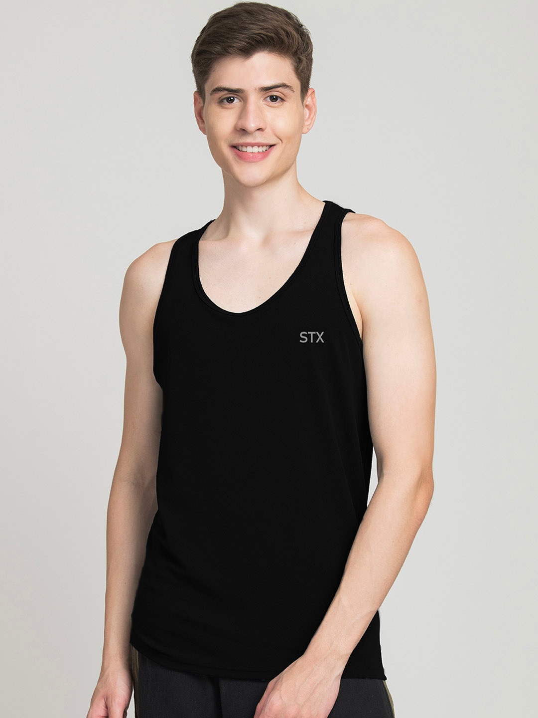 

STYLOGUE Rich Sleeveless Innerwear Gym Vests Black-STX vest-S