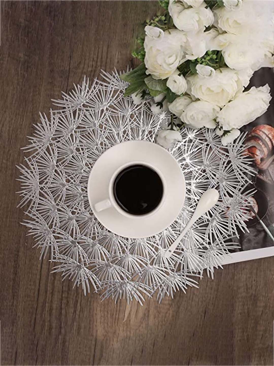 

HomeCloud Grey Non Slip Table Placemats, Silver