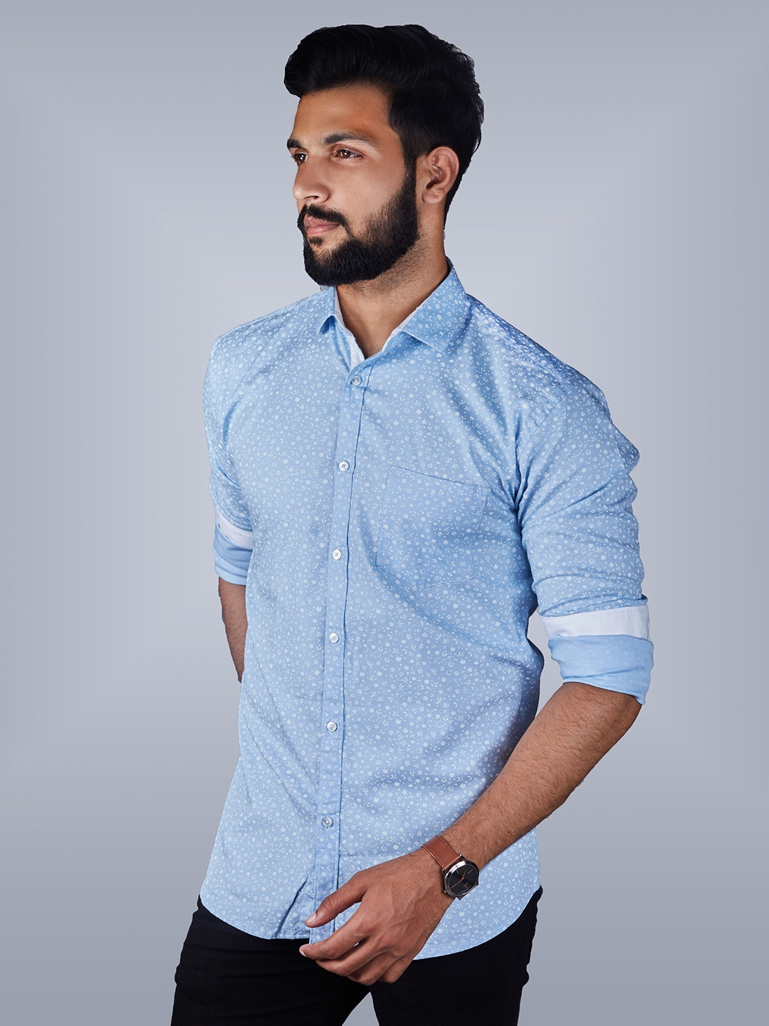 

INDIAN THREADS Comfort Geometric Printed Formal Shirt, Blue