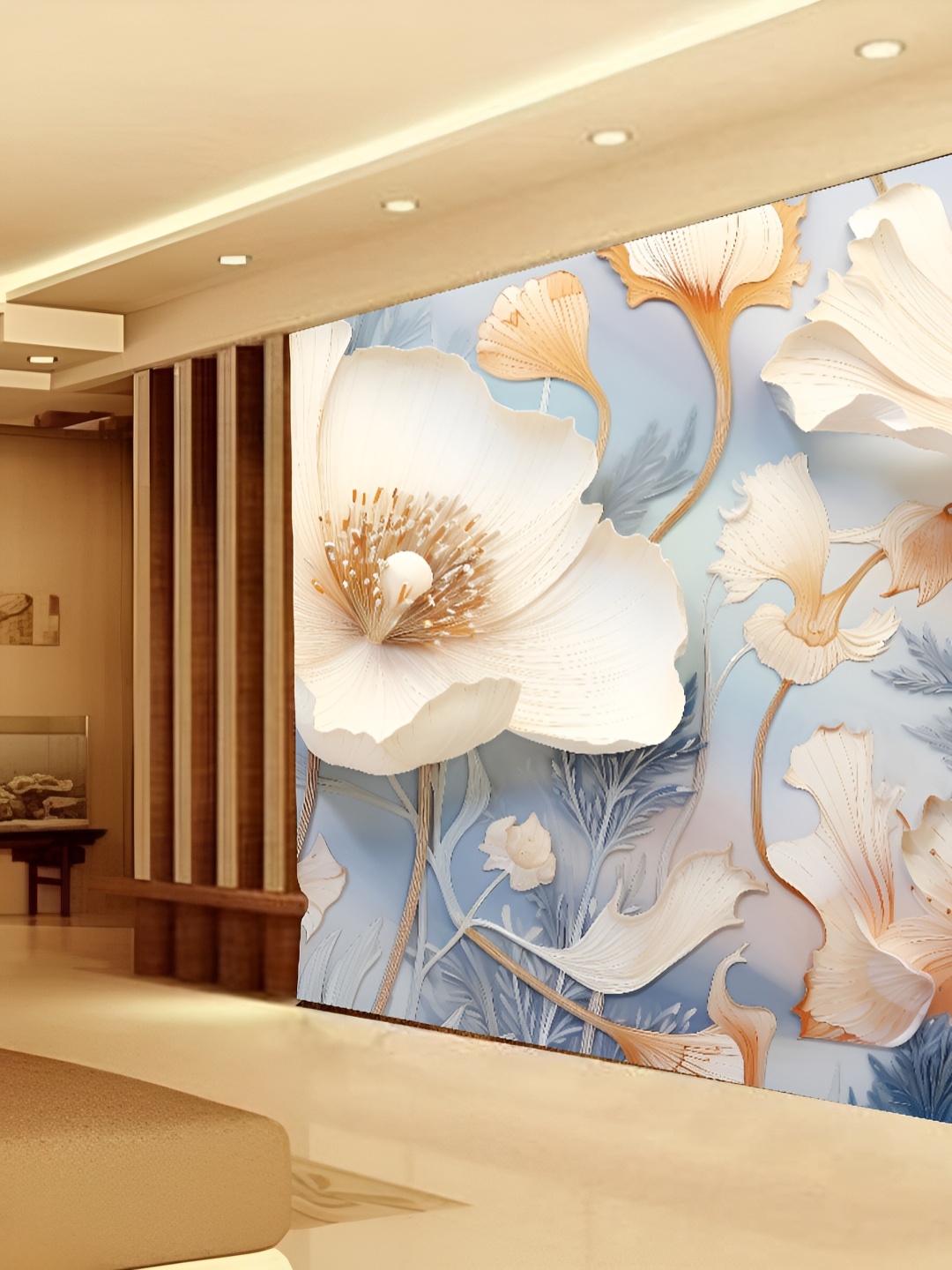 

KSHIRSA Blue & Cream Floral and Botanical Self Adhesive Wall Wallpaper