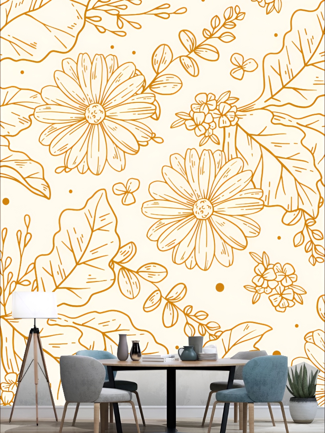 

KSHIRSA Beige Floral and Botanical Printed Self-Adhesive 3D Wallpaper