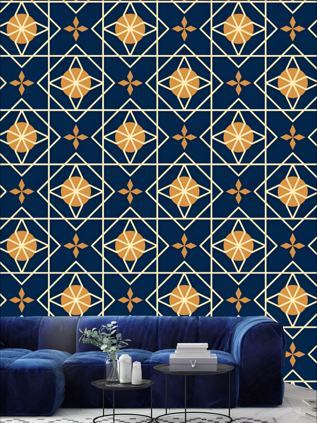 

KSHIRSA Navy Blue & Beige Printed Self-Adhesive Wall Sticker