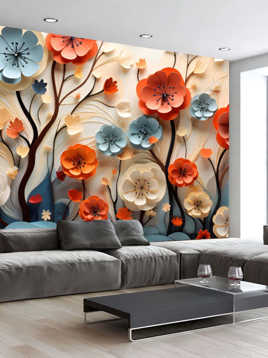 

KSHIRSA Peach-Coloured Printed Self Adhesive 3D Wall Sticker