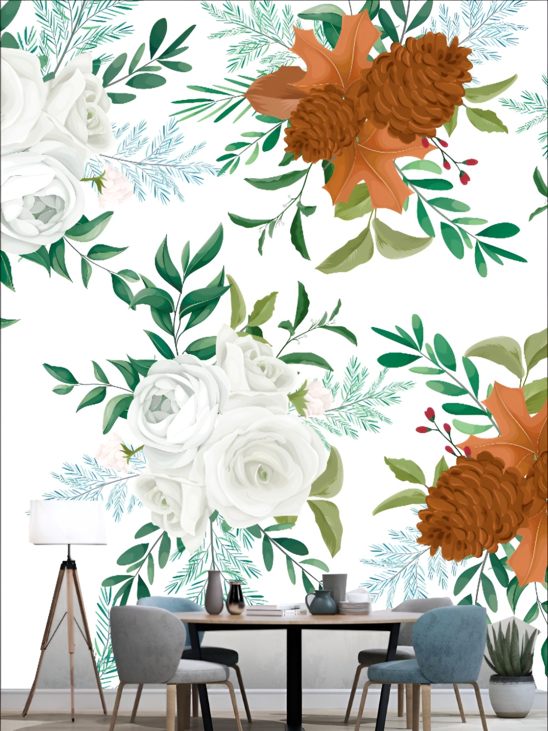 

KSHIRSA White & Green Printed Self-Adhesive 3D Wallpaper