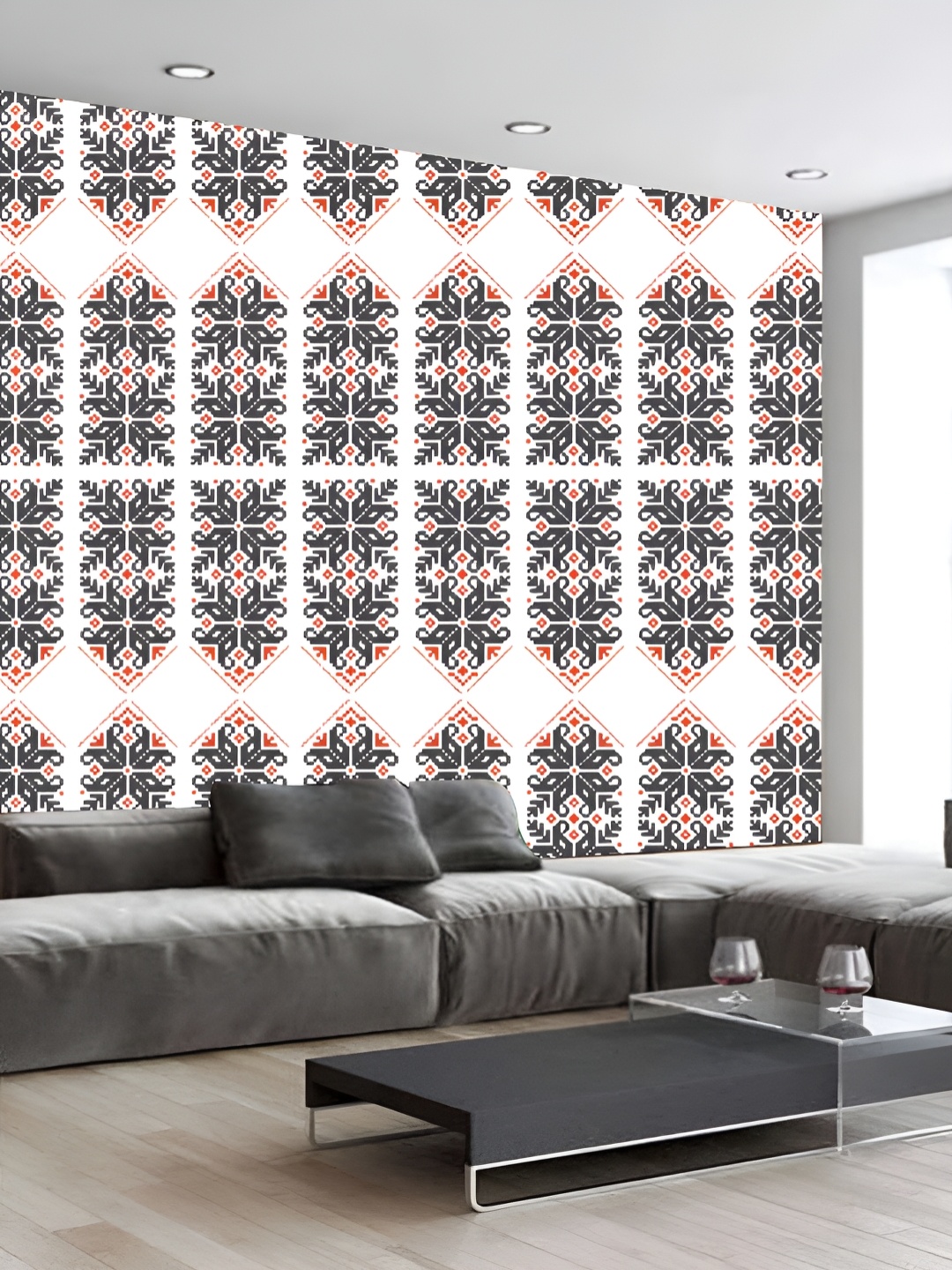 

KSHIRSA White & Grey Printed Self Adhesive Vinyl 3D Wall Panels