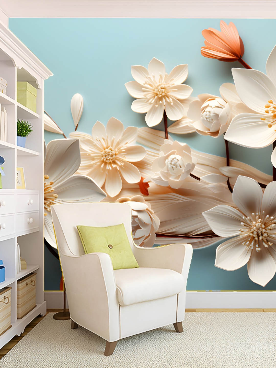 

KSHIRSA Blue & White Floral and Botanical Printed Self Adhesive 3D Wall Panels